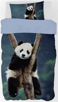 Sengetøj 140x200 cm - Panda i træ - Panda sengetøj børn - Dynebetræk i 100% bomuld